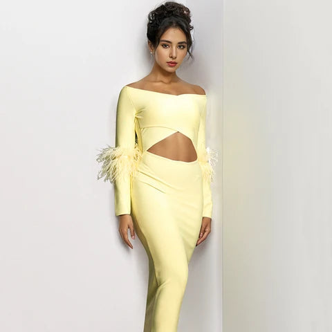 Yellow Dress - Feather Cuff Bandage