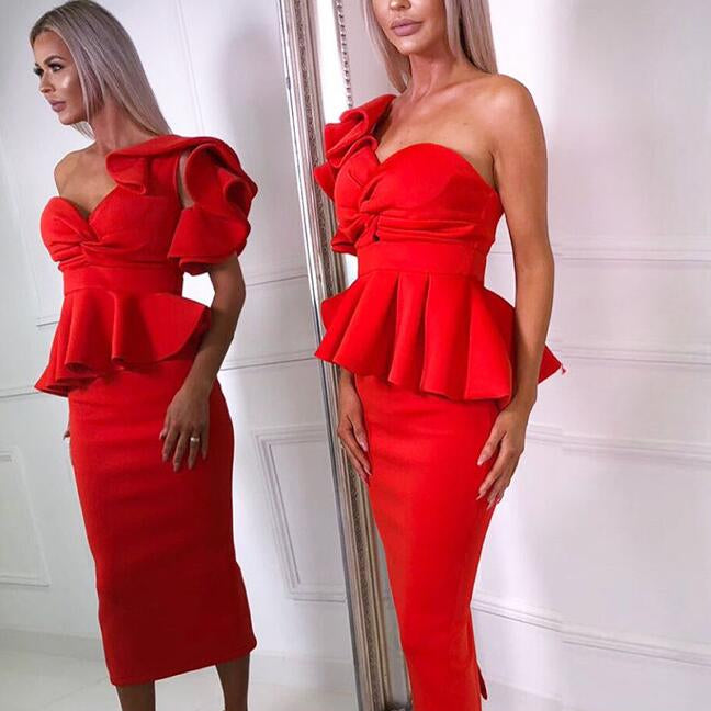 Red Dress - One Shoulder