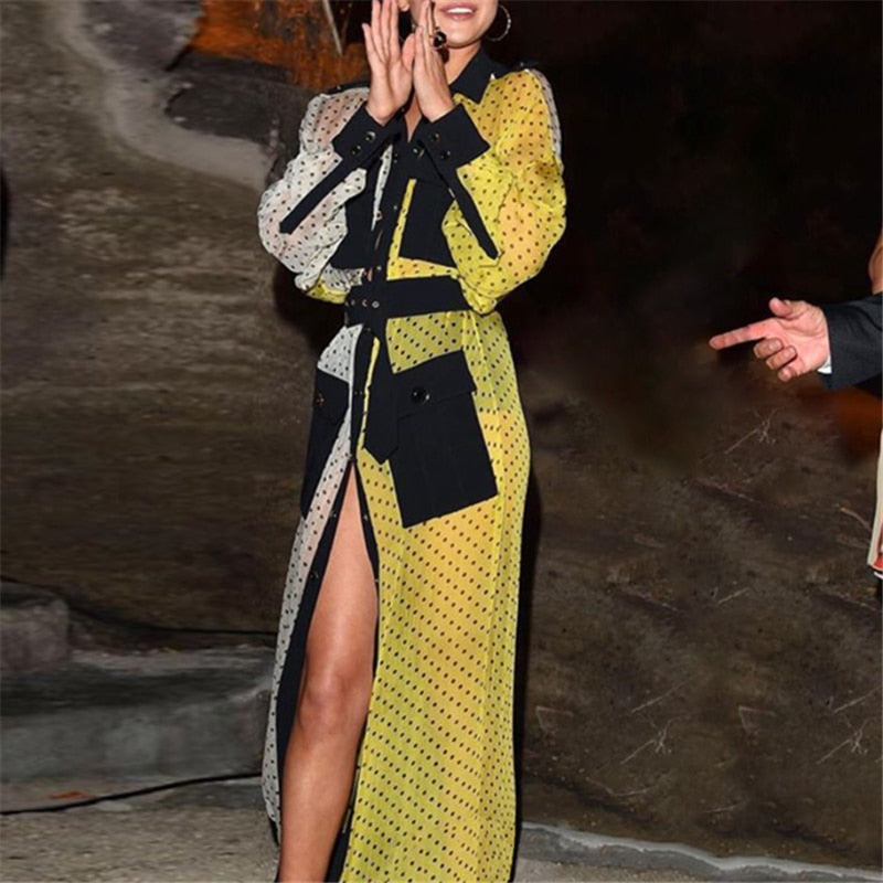 Dress - Patchwork Chiffon Polka Dot Maxi