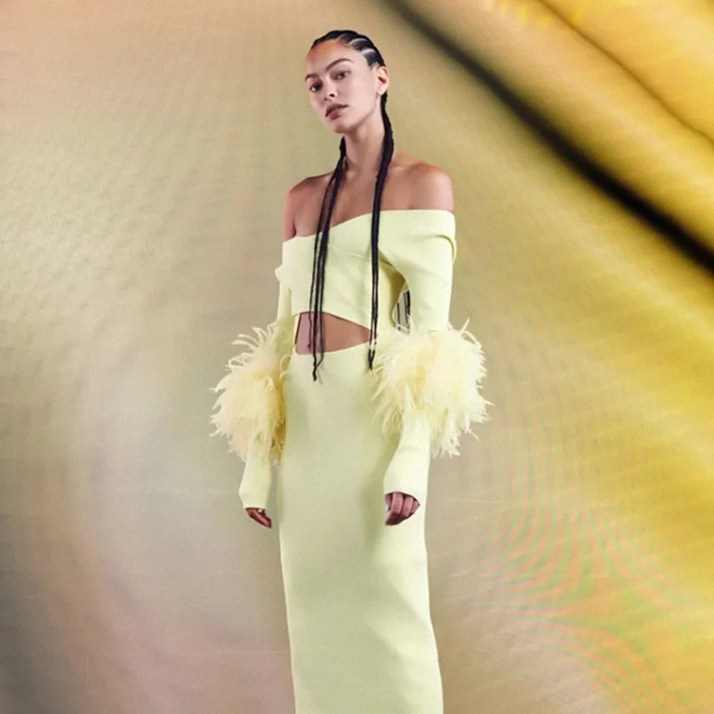 Yellow Dress - Feather Cuff Bandage