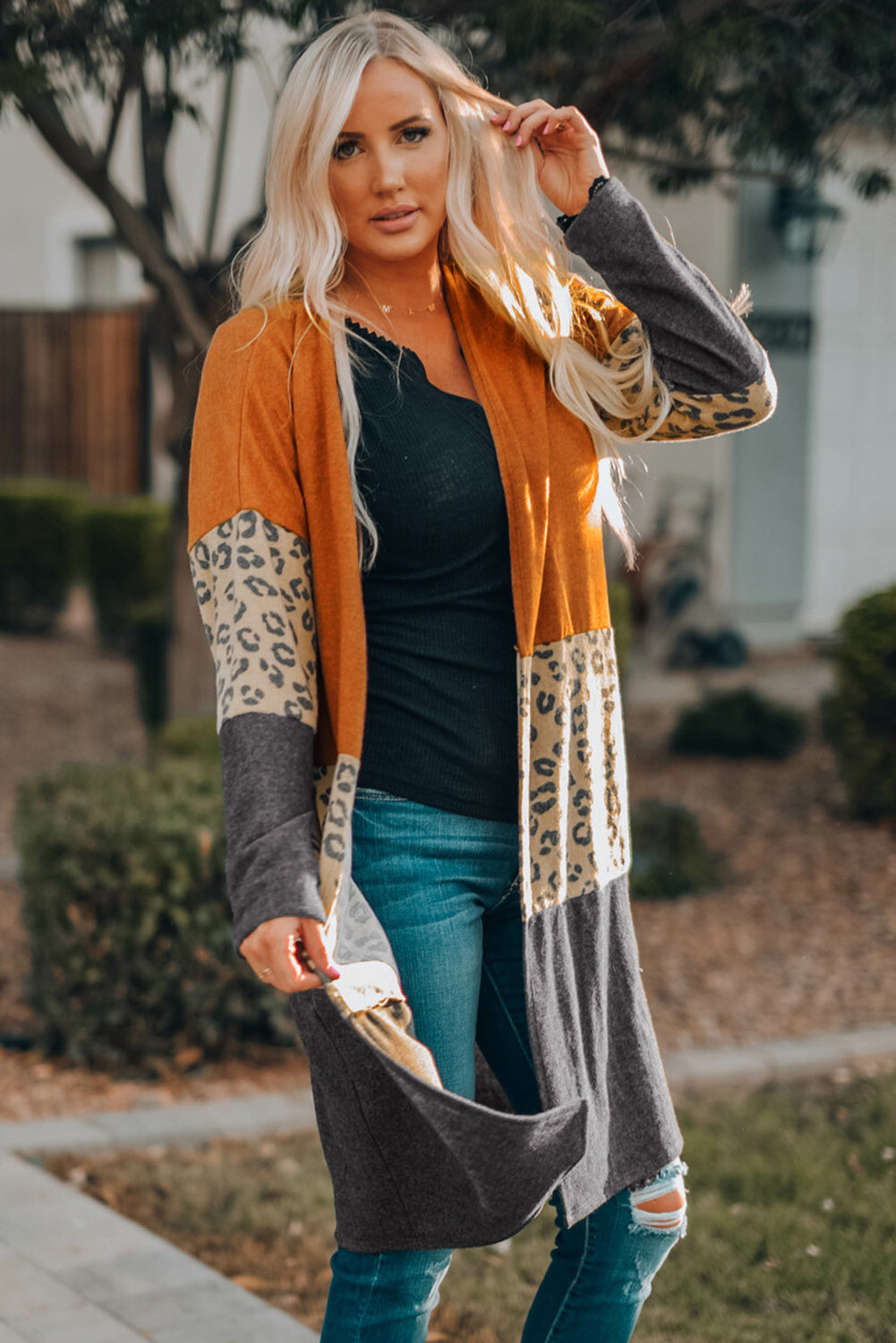 Top - Orange Colour Block Cardigan