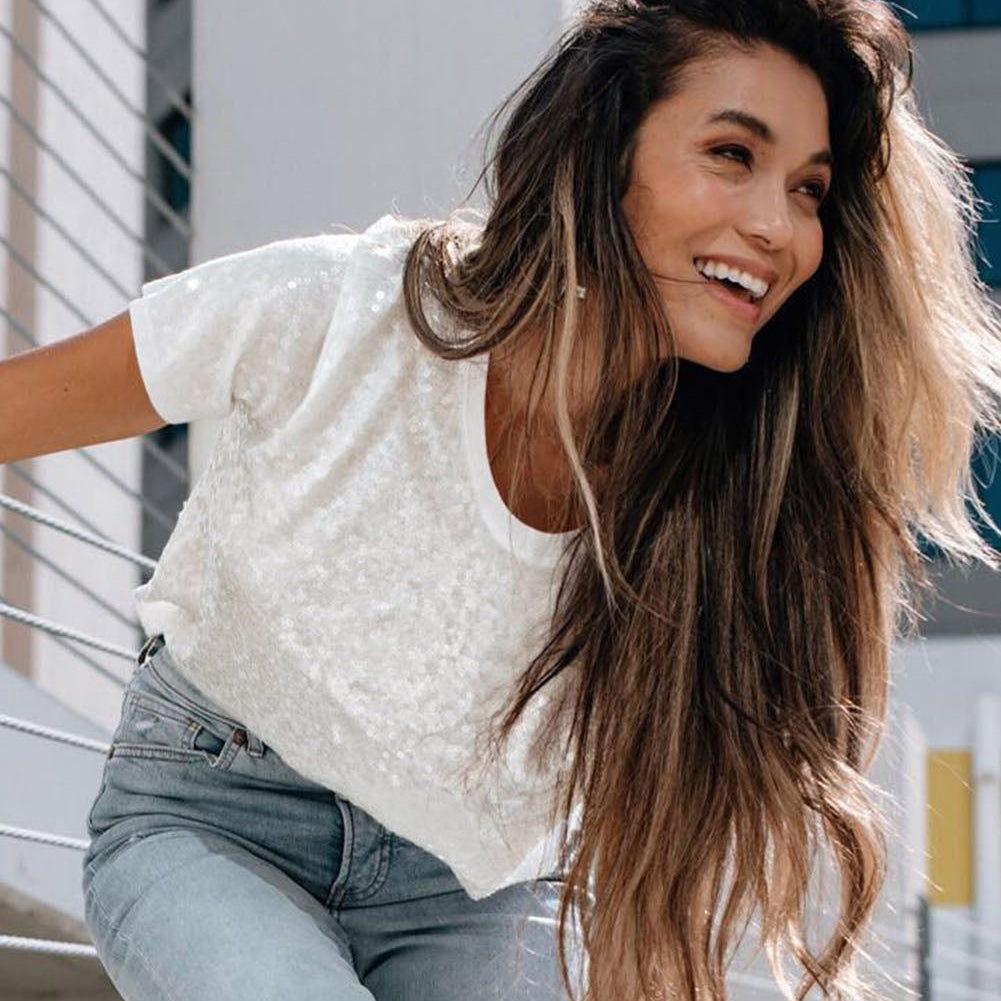 White Top - Sequin T-Shirt
