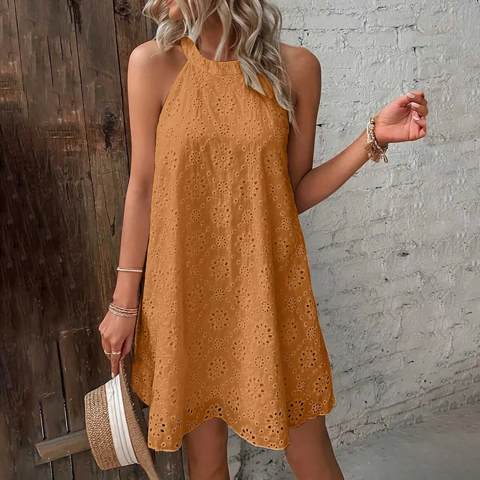 Orange Dress - Lace Halter