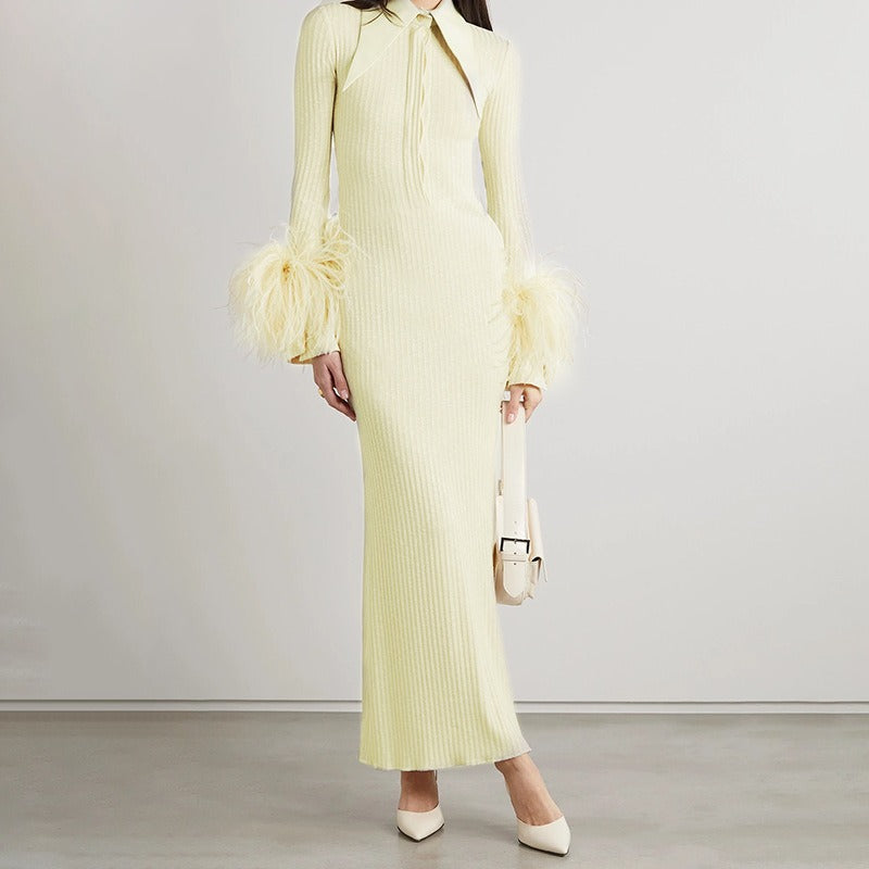 Dress - Feather Cuff Collar