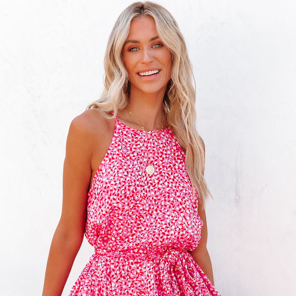 Dress - Pink Leopard Mini with Waist Tie
