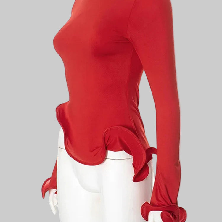 Red Top - Knitted Ruffle