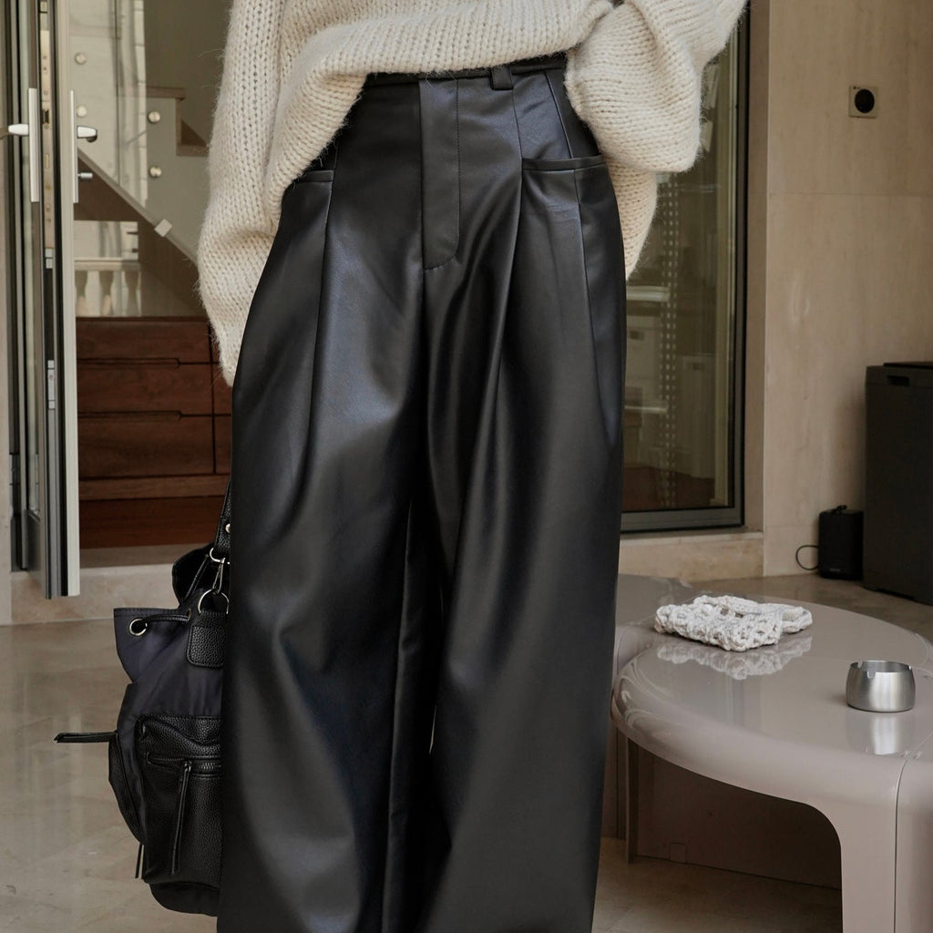 Black Trousers - High Waist Faux Leather