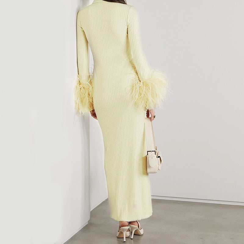 Dress - Feather Cuff Collar