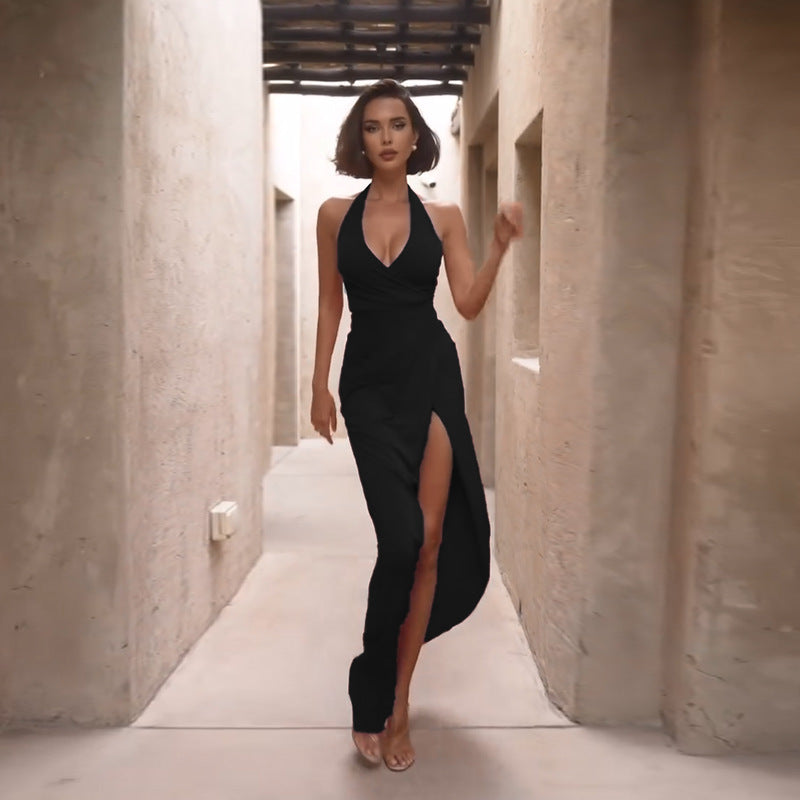 Black Dress - V-Neck Slit