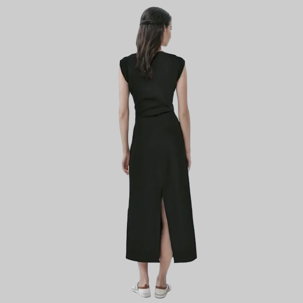 Black Dress - Side Pleated Sleeveless