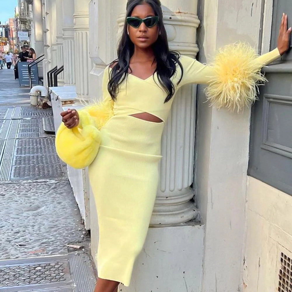 Yellow Dress - Feather Cuff Bandage