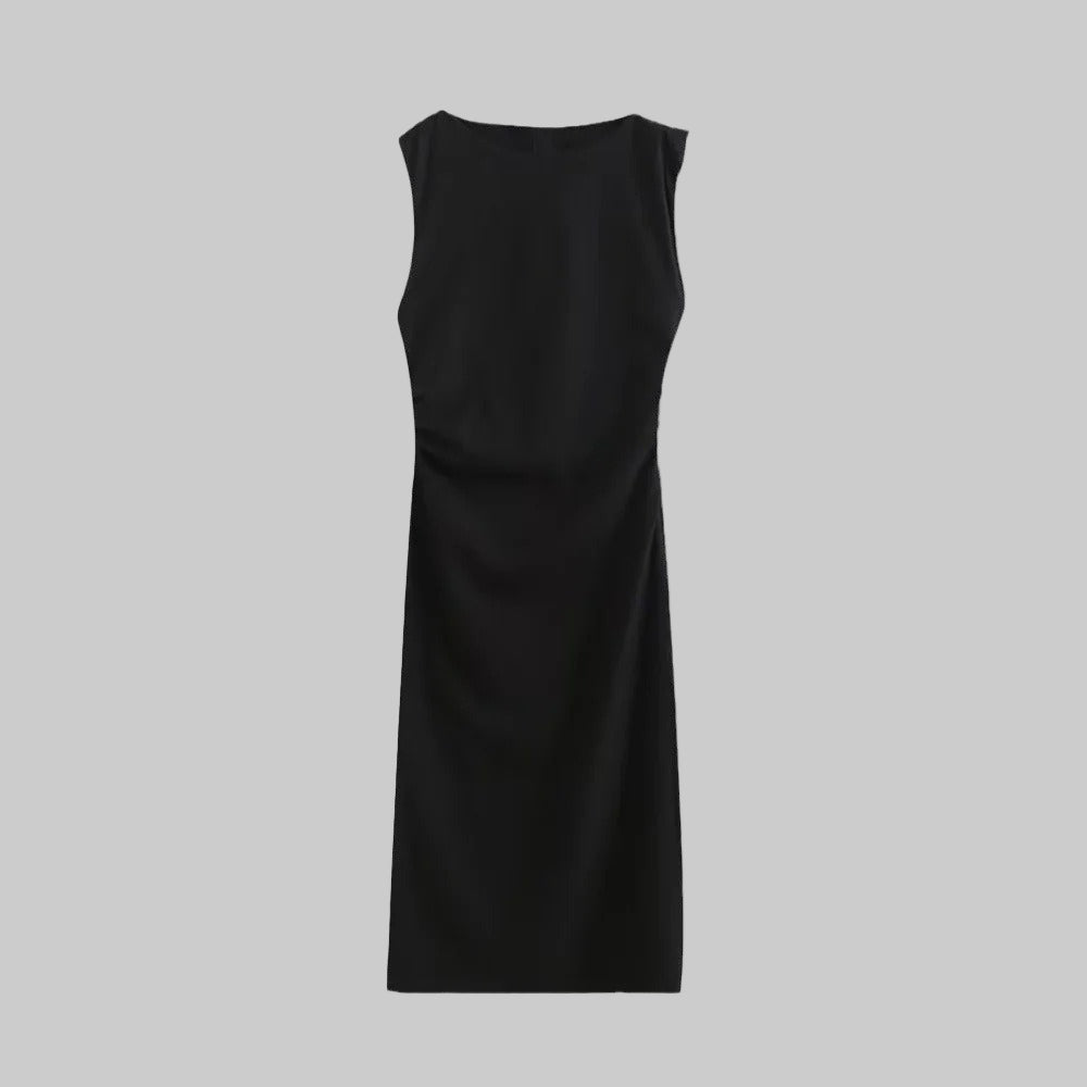 Black Dress - Side Pleated Sleeveless