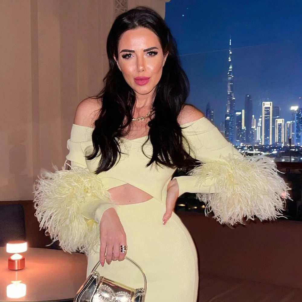 Yellow Dress - Feather Cuff Bandage