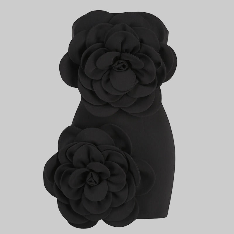Black Dress - Strapless Rose Detail