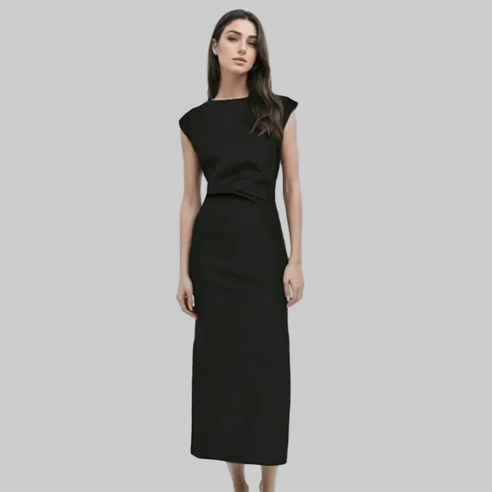 Black Dress - Side Pleated Sleeveless