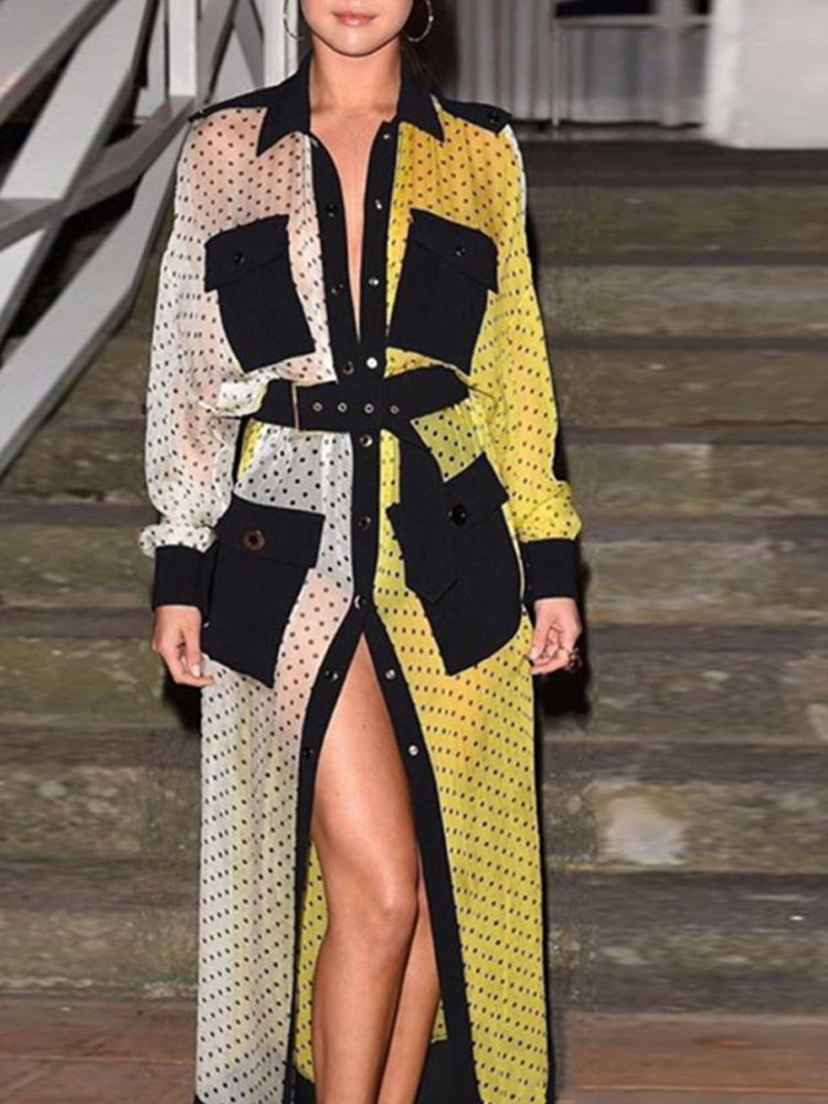 Dress - Patchwork Chiffon Polka Dot Maxi