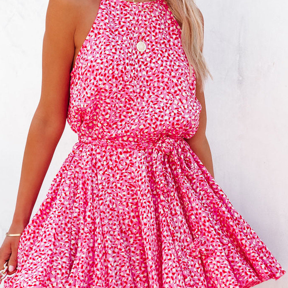 Dress - Pink Leopard Mini with Waist Tie