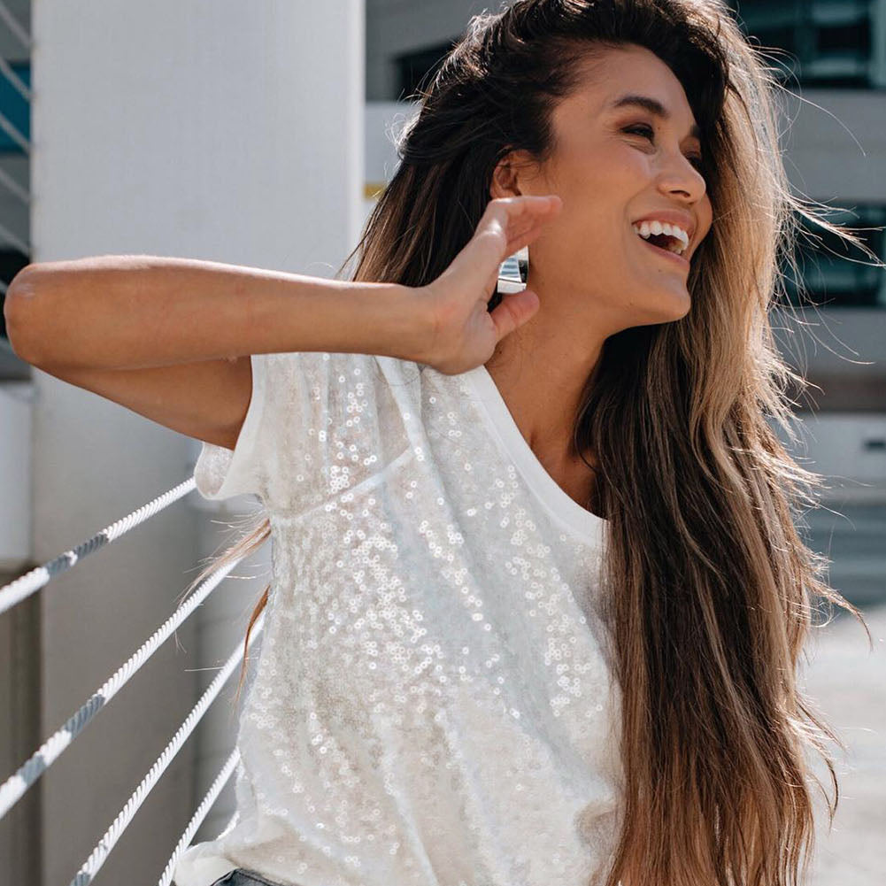 White Top - Sequin T-Shirt