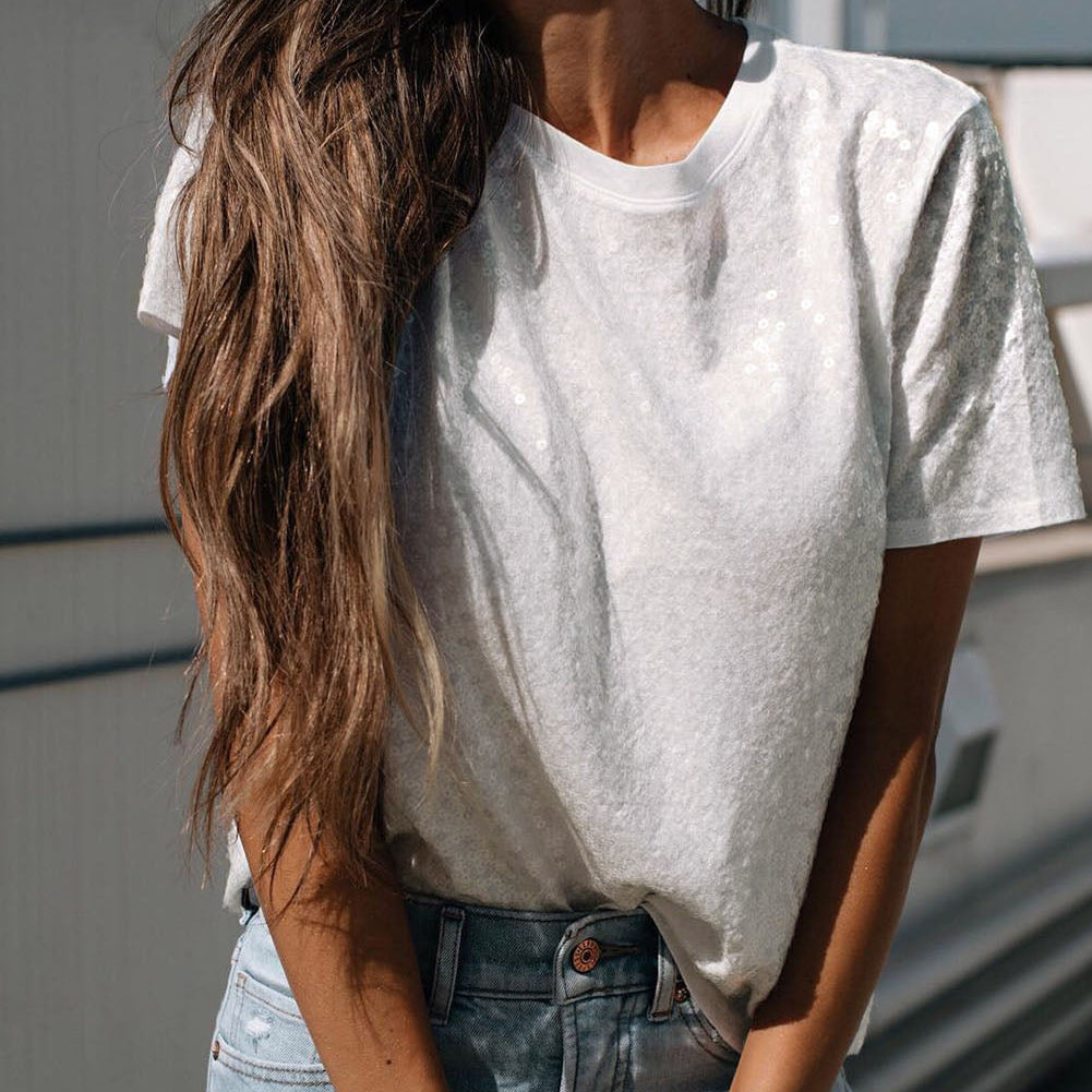 White Top - Sequin T-Shirt