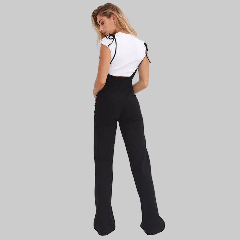 Black Trousers -  High Waist Lace Up Overalls