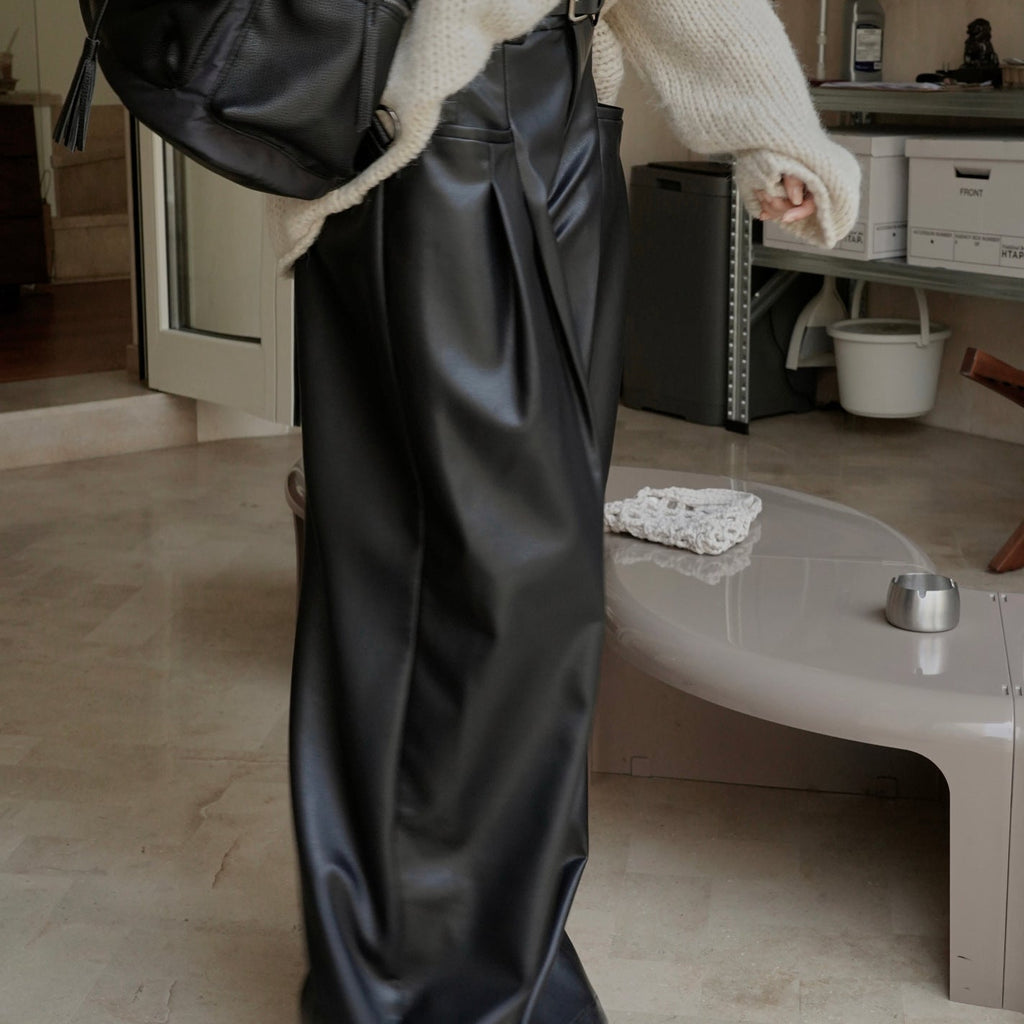 Black Trousers - High Waist Faux Leather