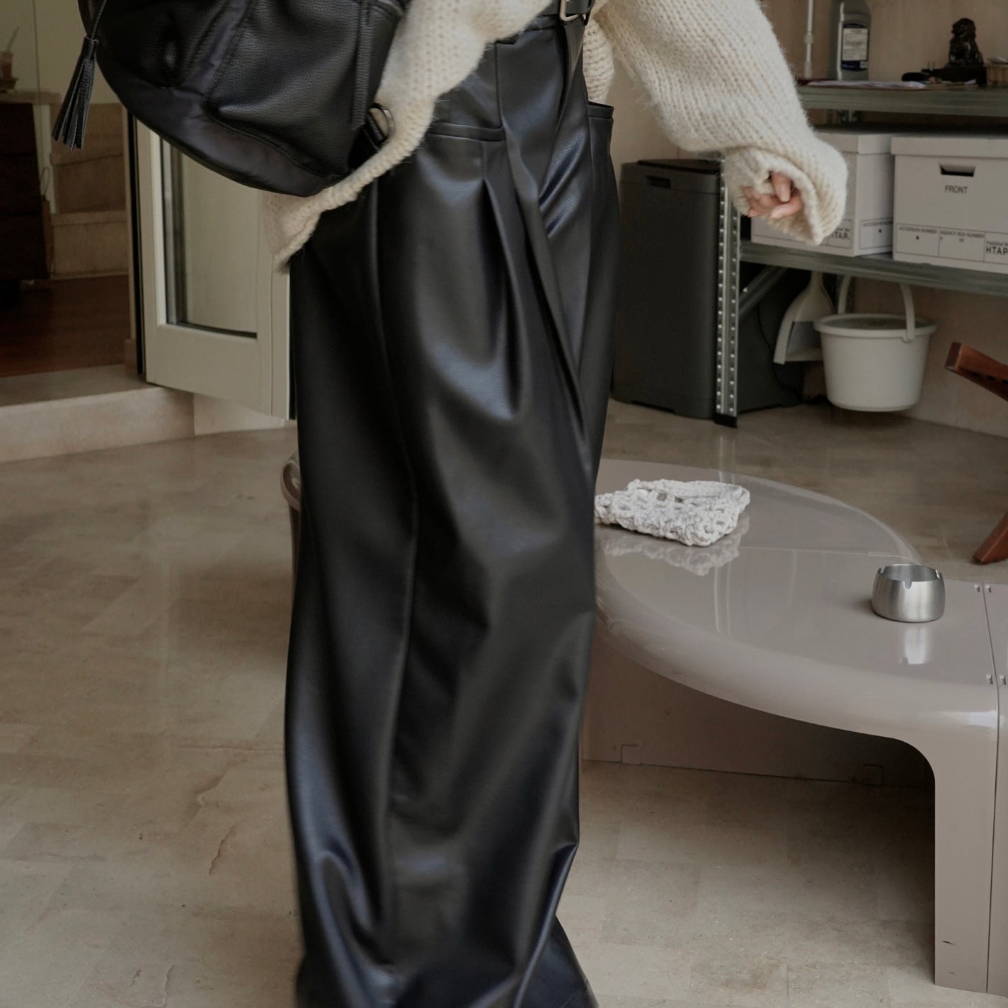 Black Trousers - High Waist Faux Leather