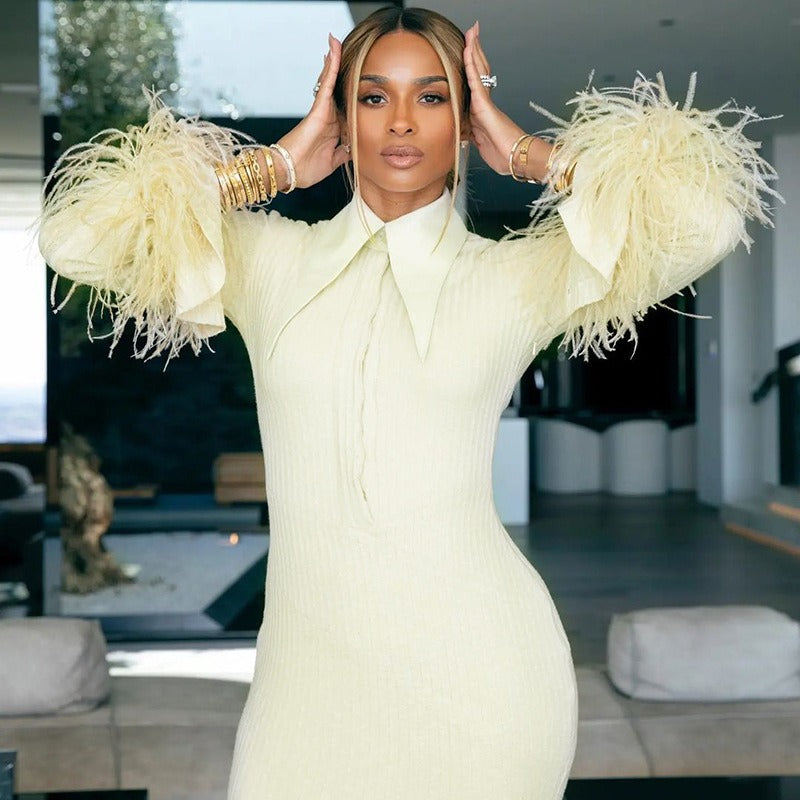 Dress - Feather Cuff Collar