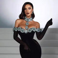 Dress - Bandage Rhinestone Neckline