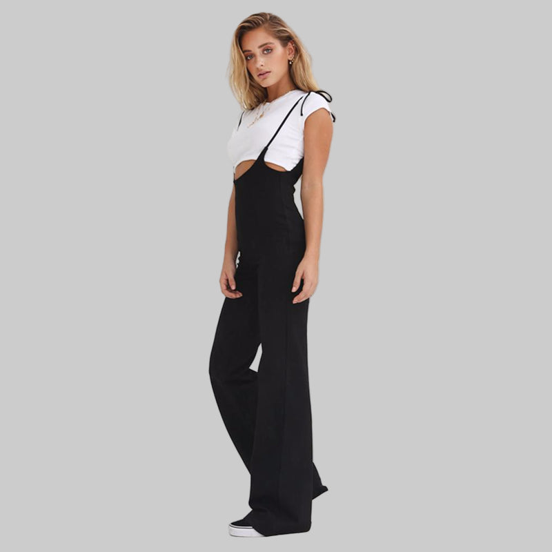 Black Trousers -  High Waist Lace Up Overalls