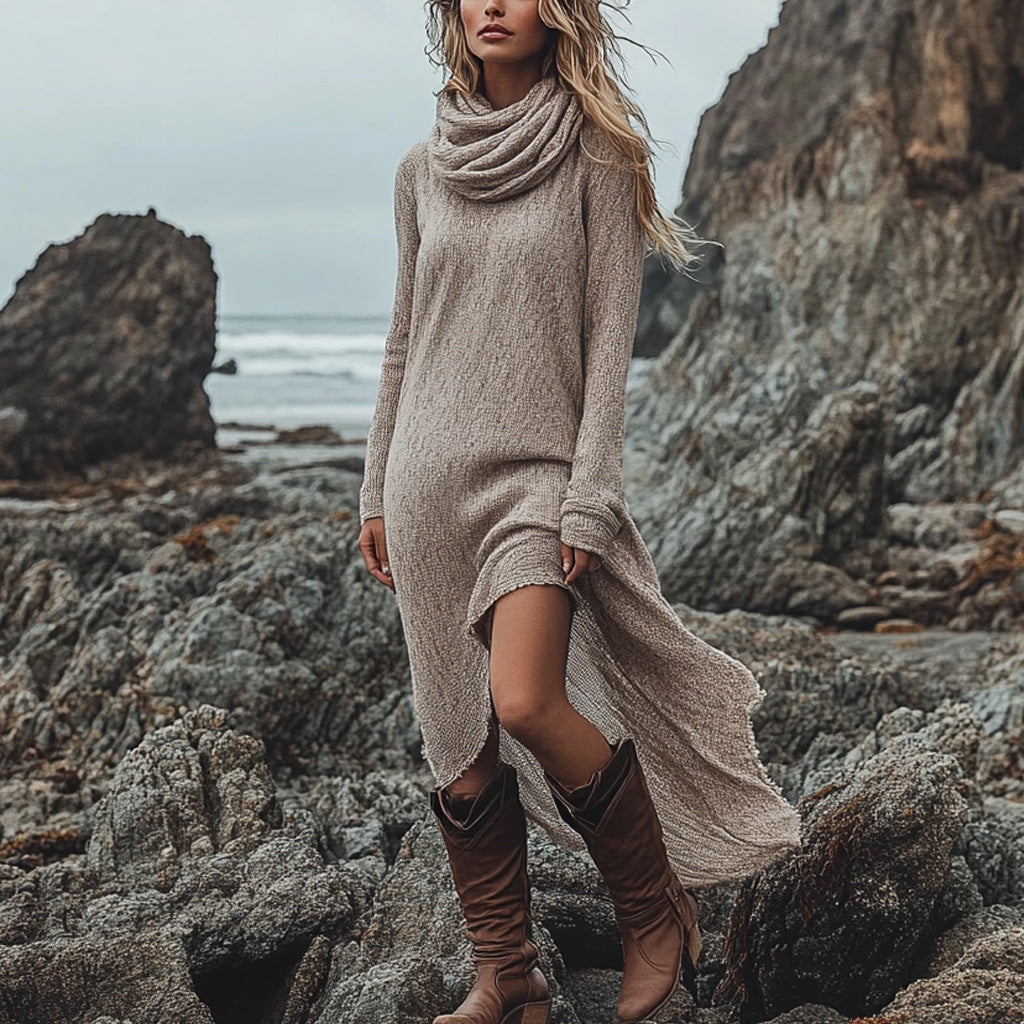 Dress - Turtleneck Long Sleeve Dress