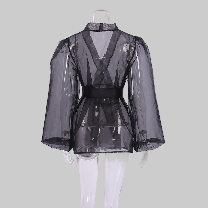 Black Top - Mesh Blouse