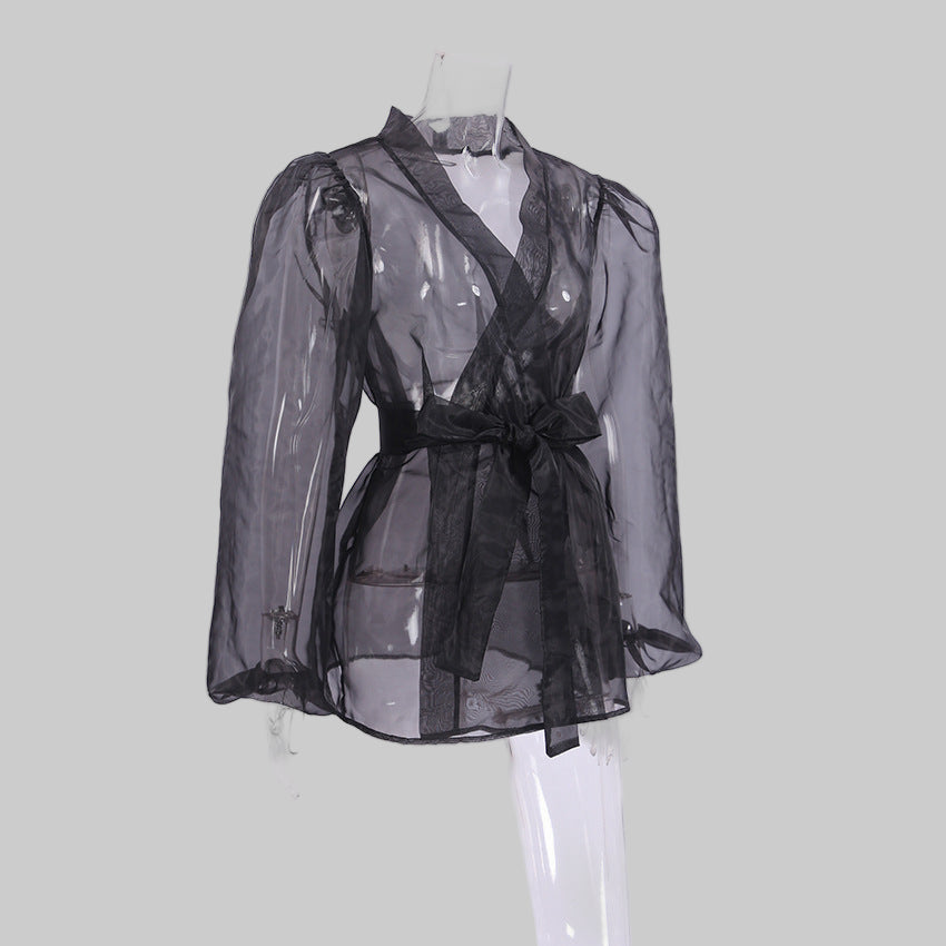 Black Top - Mesh Blouse