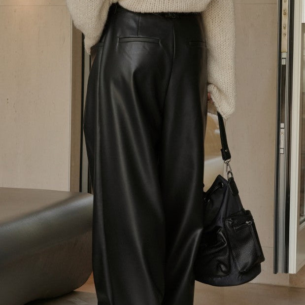 Black Trousers - High Waist Faux Leather