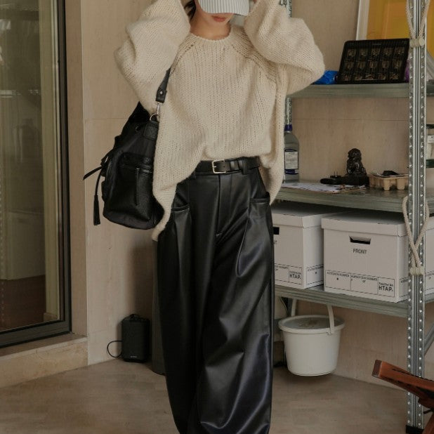 Black Trousers - High Waist Faux Leather
