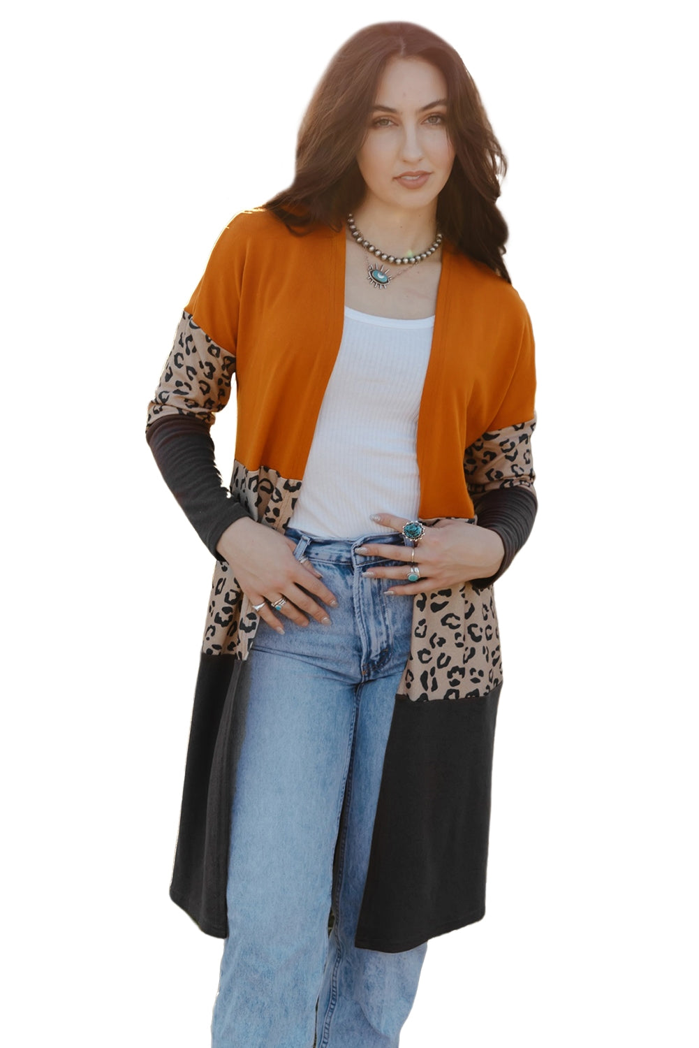 Top - Orange Colour Block Cardigan