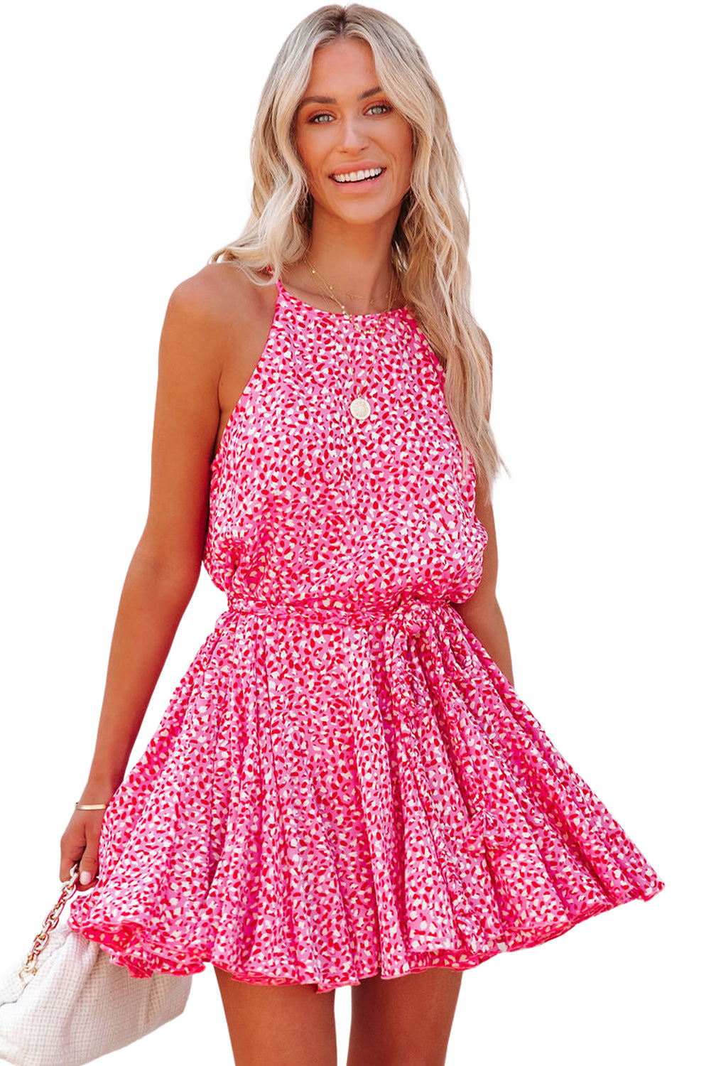 Dress - Pink Leopard Mini with Waist Tie