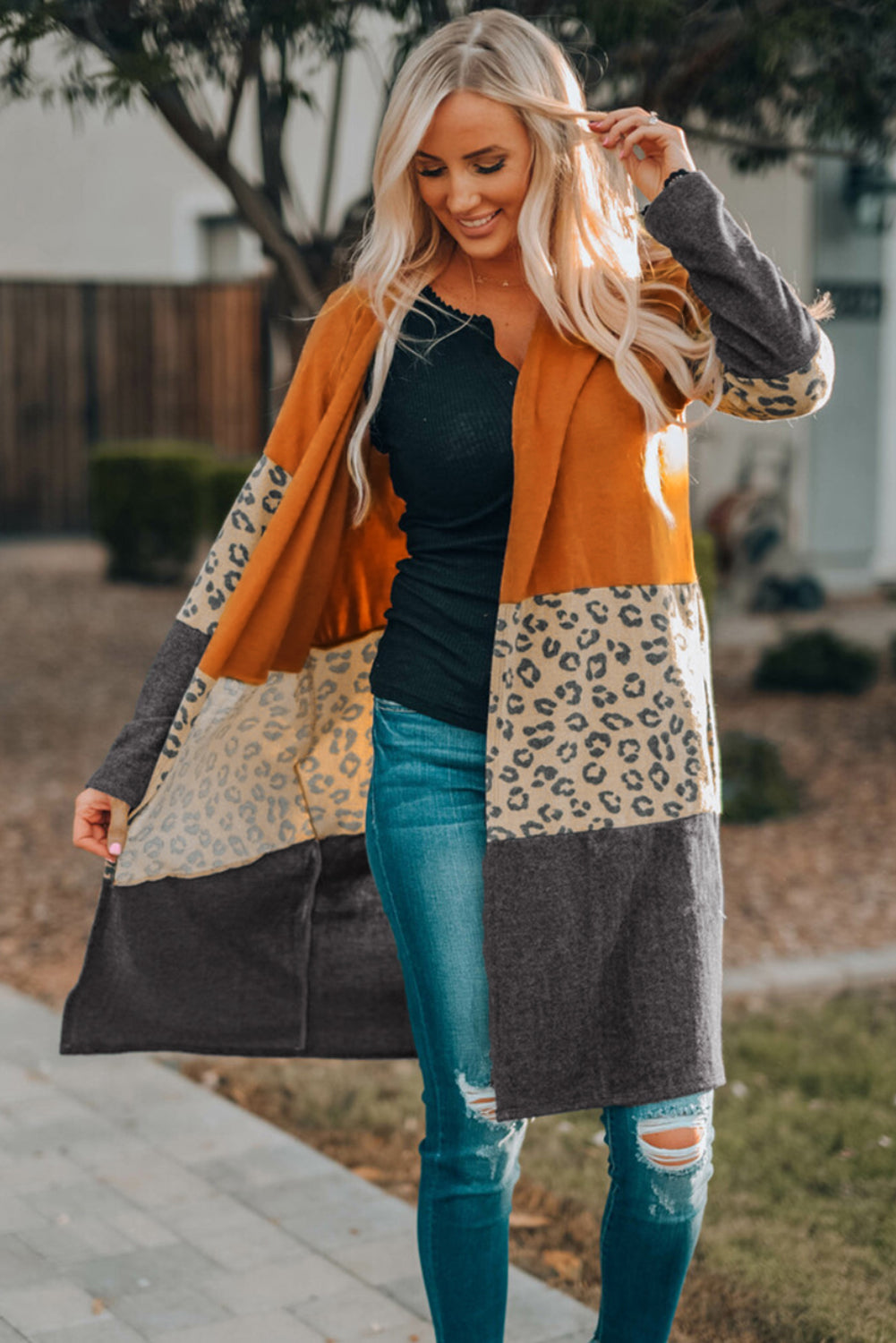 Top - Orange Colour Block Cardigan