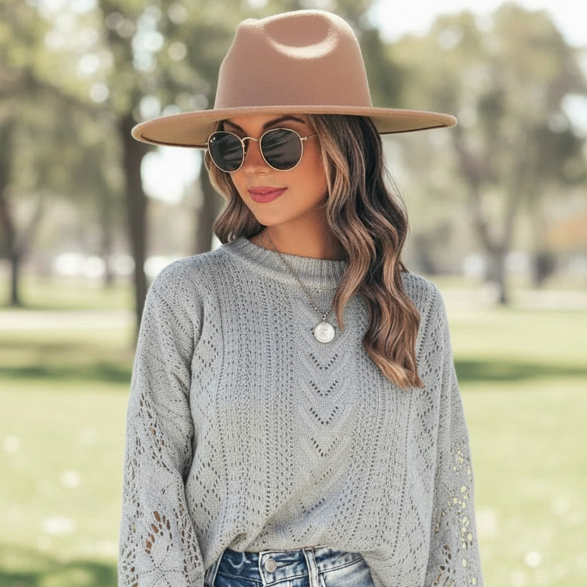 Grey Top - Pointelle Sweater